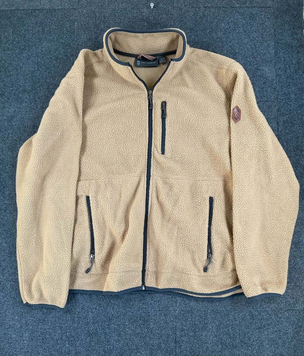 Free Country Highland Sherpa Jacket Size XL Beige Full Zip Fleece
